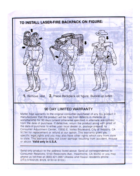 Bravestarr Instructions (Gebrauchsanleitung) "Heroic Laser-Fire Backpacks" von Mattel